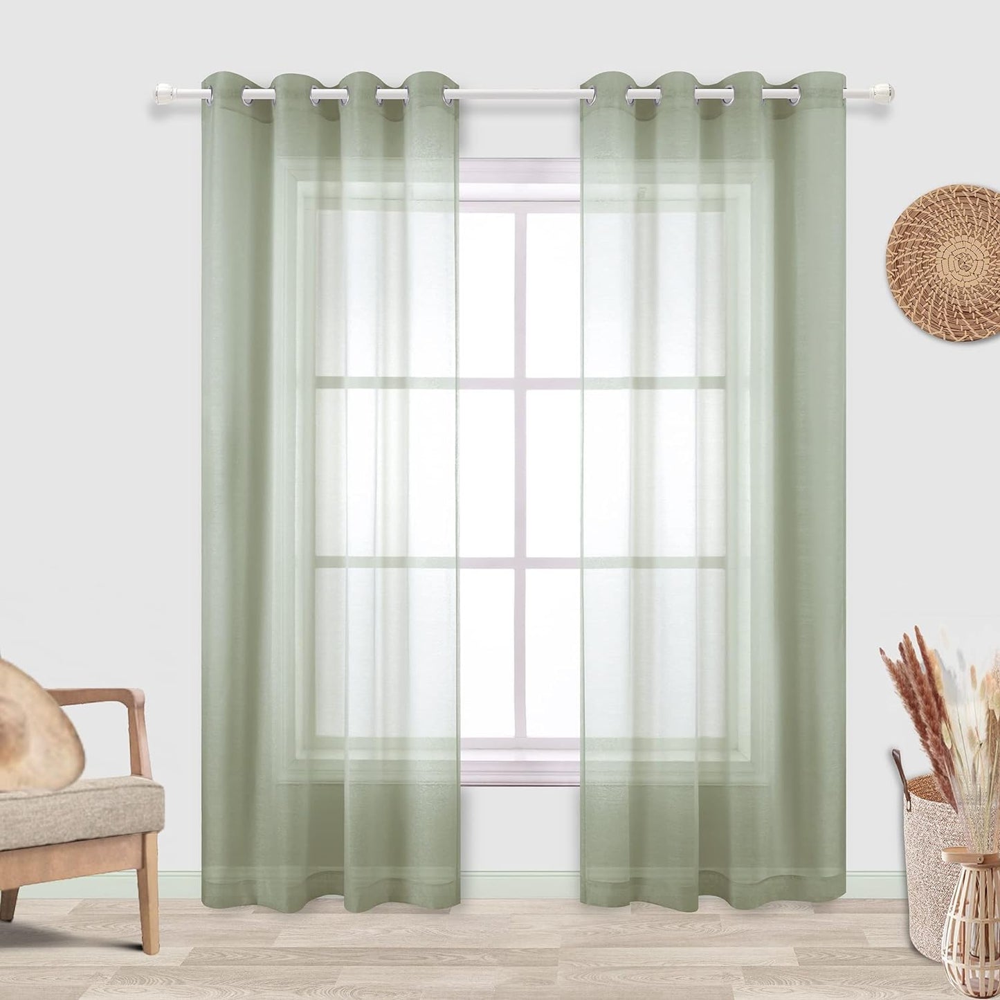 KOUFALL Silver Sheer Curtains, Luxury Curtain for Living Room Bedroom, Light Grey Grommet Backdrop Curtains for Party, 52 X 84 Inch Length, 2 Panels Set, Gray