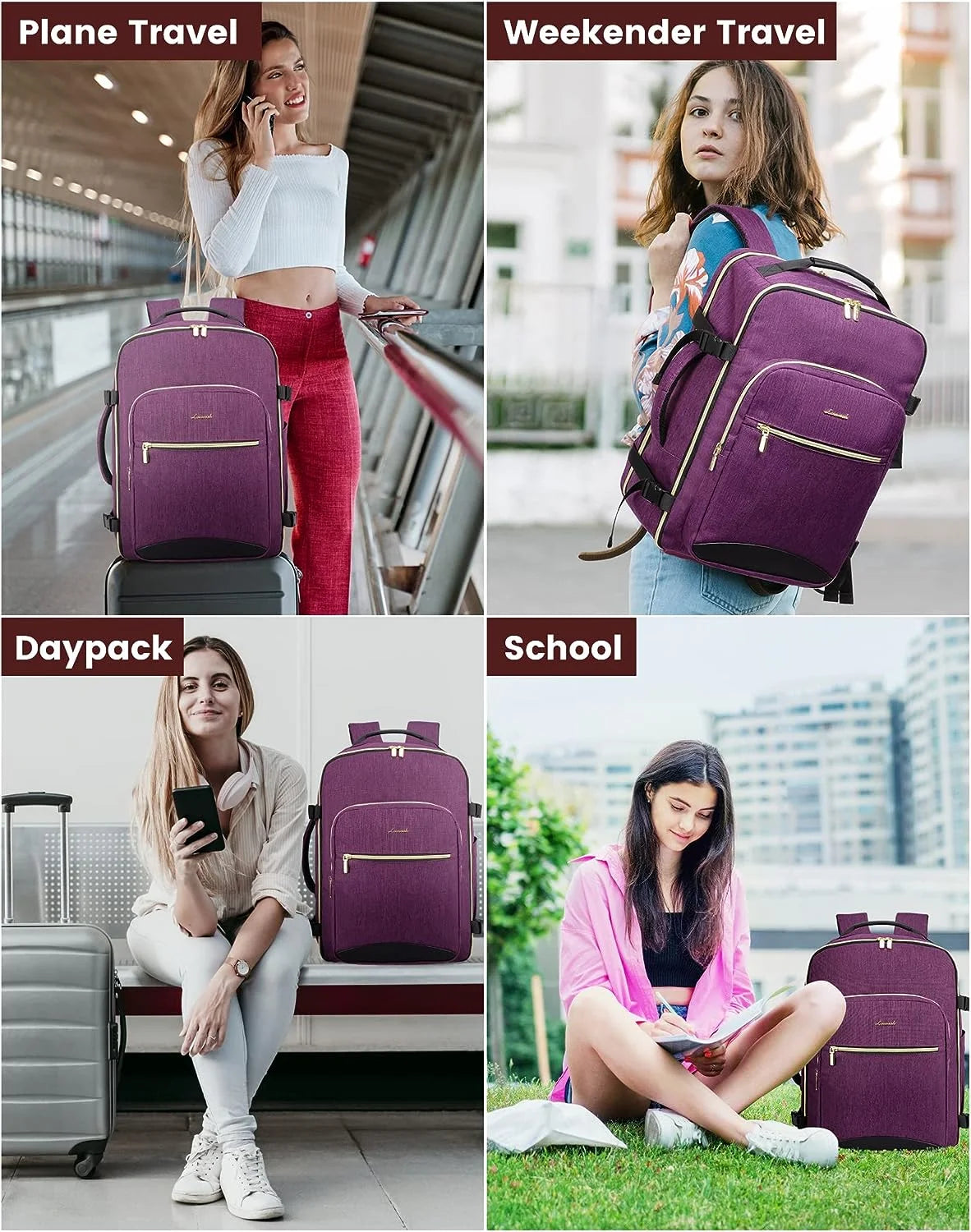 Travel Luggage Backpack,Laptop Backpack for Women 17.3",40L Waterproof Carry-On Business Daypack Flight Approved Large Weekender Overnight Bag with 3 Packing Cubes