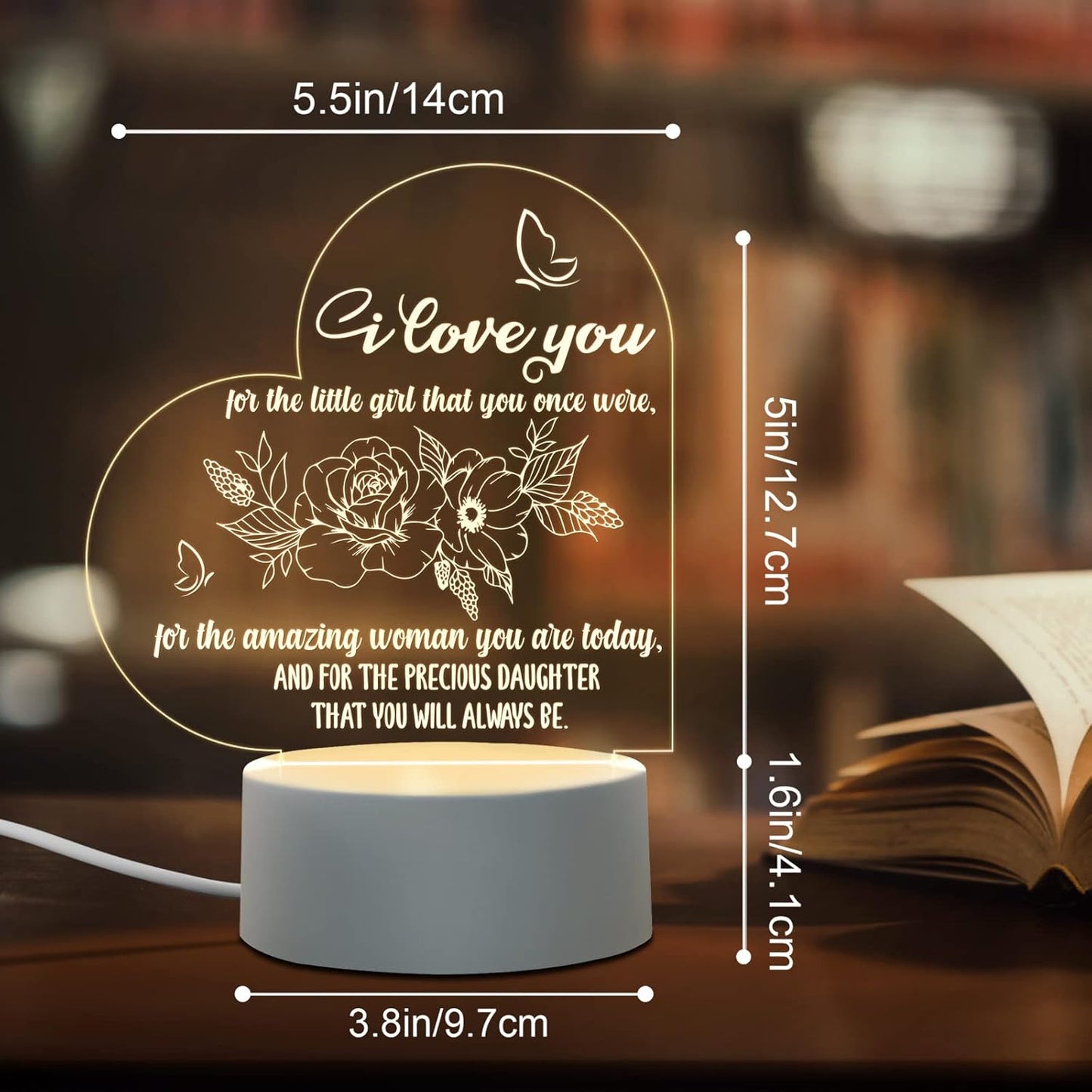 Jigfoxy Gifts for Adult Daughters from Mom Dad, Engraved Night Light for Daughter, Birthday Mother'S Day Gifts for Daughter (Heart)