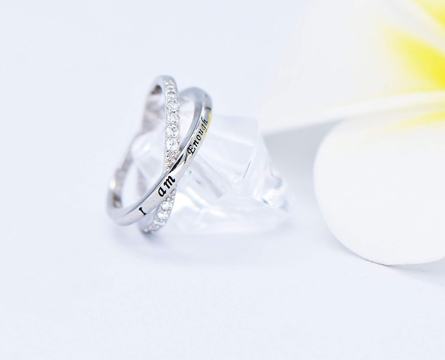 I Am Enough Ring Sterling Silver CZ Ring for Women Girls Size 5-10