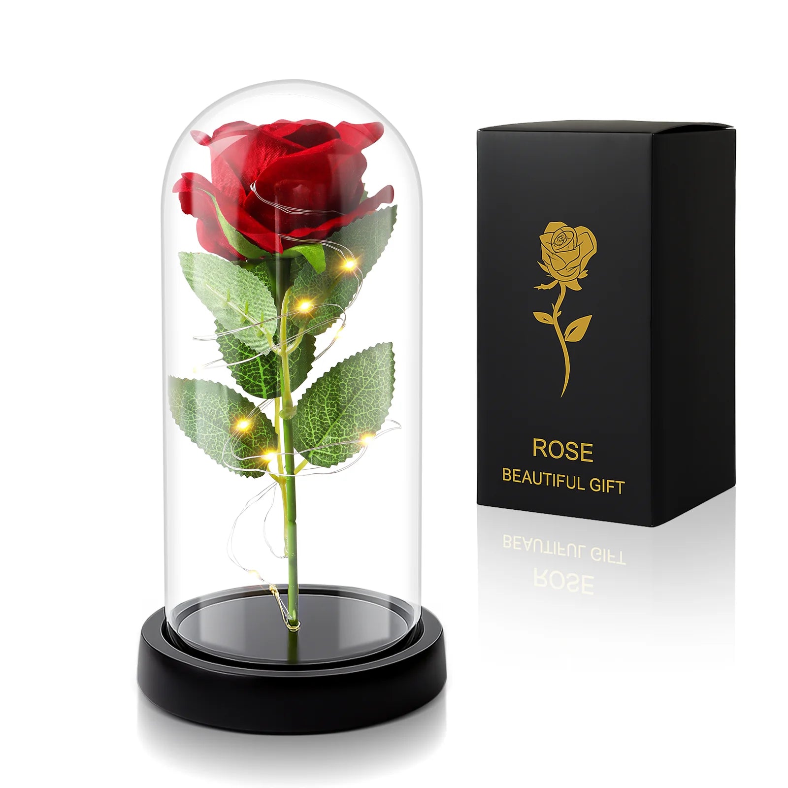 Forever Rose Red Roses with LED Lights, Eternal Flowers, Romantic Party Christmas Decorations, Valentine'S Day, Mother'S Day Gifts