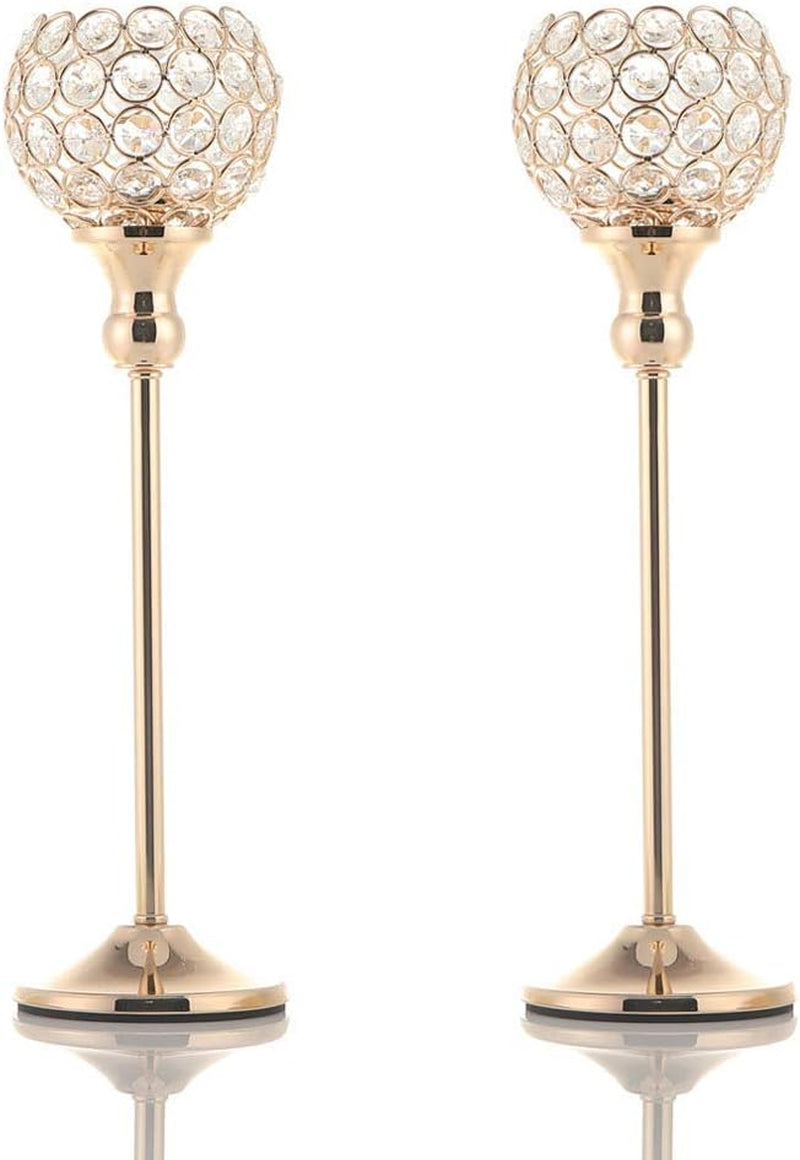 VINCIGANT Gold Crystal Candle Holders Set of 2 for Fireplace Coffee Table Mantle Decor,Wedding Home Halloween Decoration Centerpieces