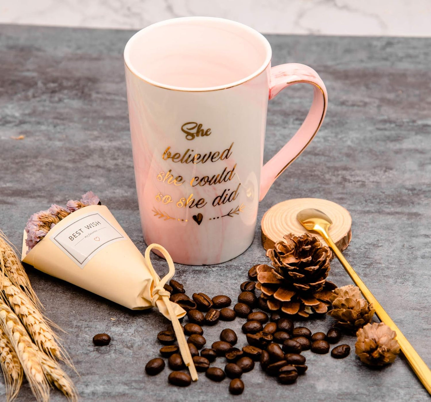 She Believed She Could so She Did Coffee Mug - Congratulations Graduation Gifts for Her Women Girl Daughter College Nursing - Cute Motivational Inspiritional 12.5Oz Pink Ceramic Cup + Gift Box