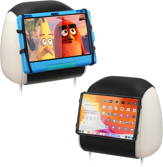 2 Pack Universal Tablet Holder - Compatible with 7-12.9 Inch Tablets & Switch Game Machine - Car Headrest Mount with Adjustable Angle & Safe Silicone Holder - Fits Most Cars
