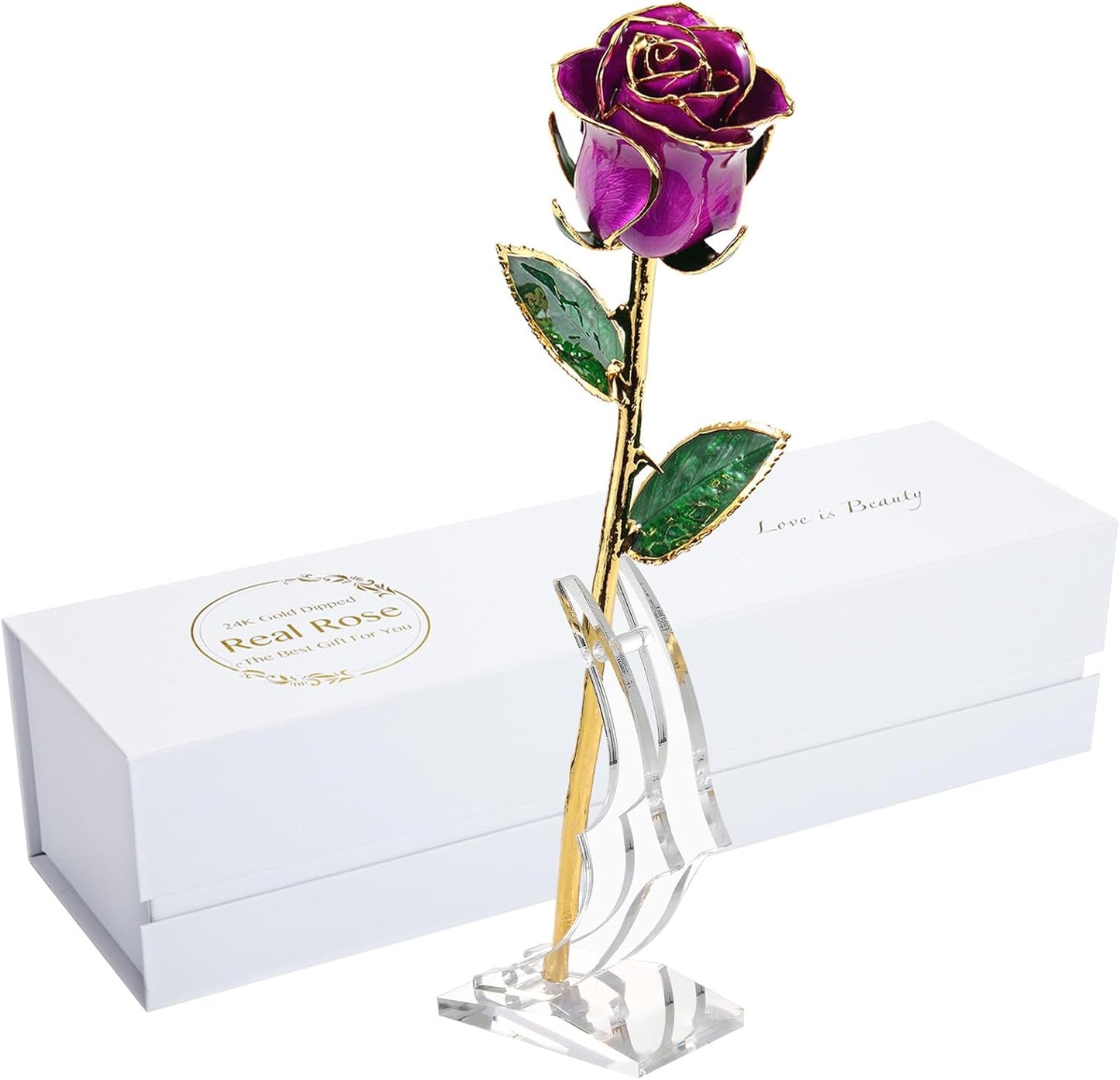 Romantic Rose Gift for Her,Eternity Gold Rose Flower 24K Gold Dipped Rose and Romantic Gift for Her Rose,Skyblue with Stand
