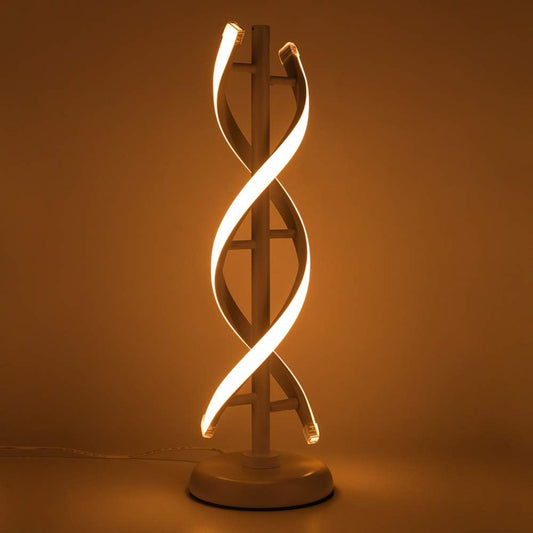 ELINKUME Double Spiral LED Table Lamp, Creative Double Helix Lampbody Matchs Metal Base, 12W Warm White Eye-Caring Dimmable LED Bedside Lamp Decorative Lighting - White