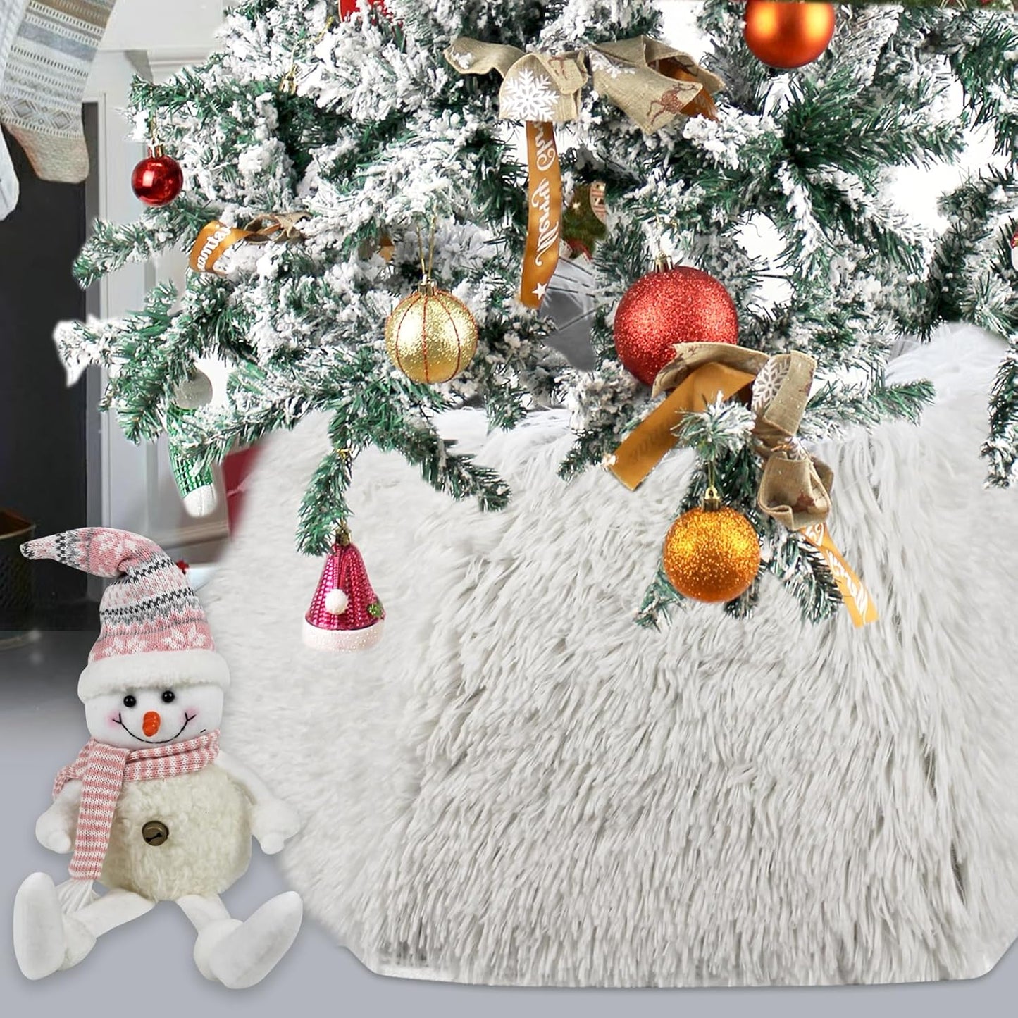 SHENG HONG 22 Inch Christmas Tree Collar Christmas Tree Skirts Tree Ring Christmas Decorations for Party Holiday Home Decoration