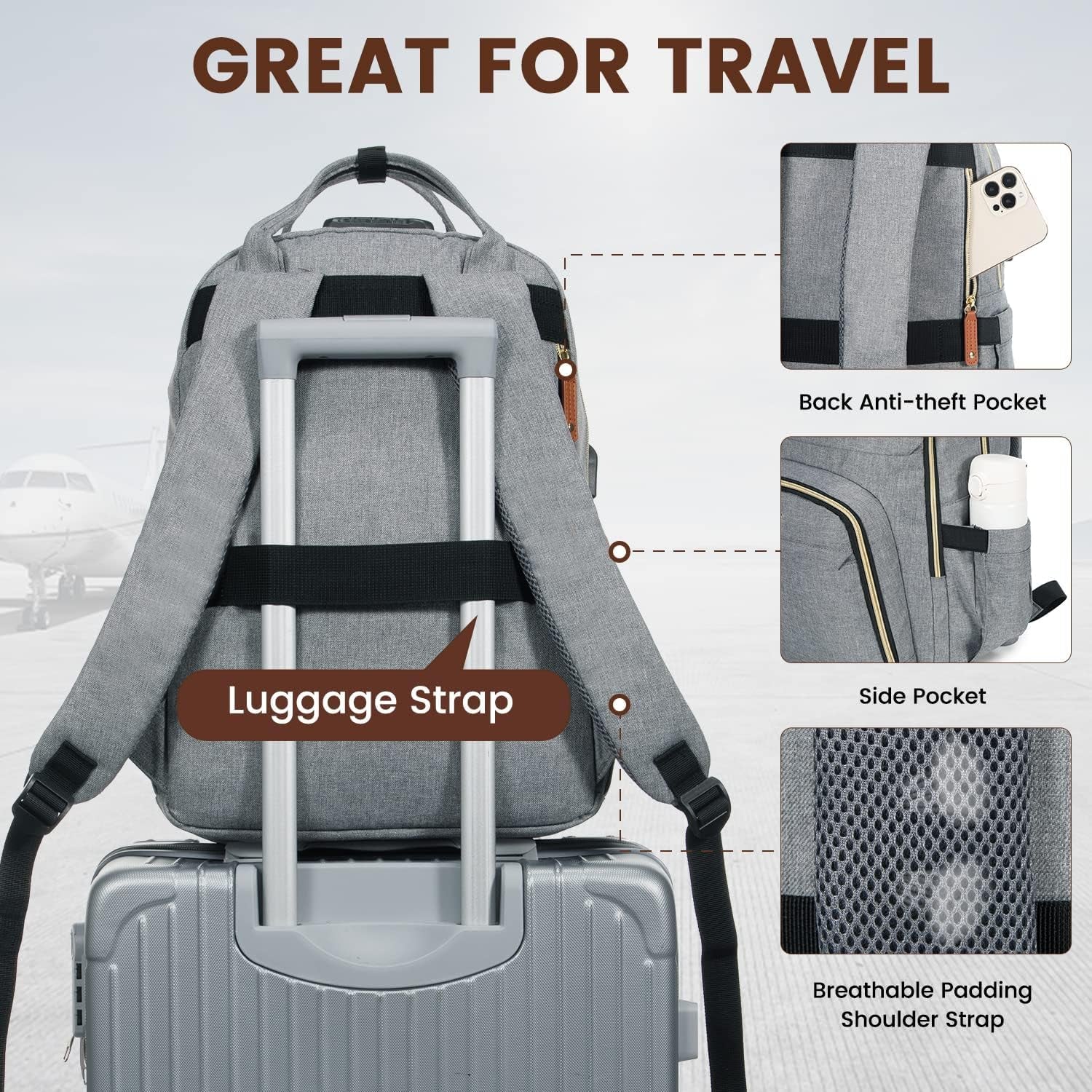 LOVEVOOK Laptop Backpack for Women & Men, Unisex Travel Anti-Theft Work Bag, Business Computer College Backpacks Purse, Casual Hiking Outdoor Carry on Daypack with Lock, Fits 15.6 Inch Laptop, Grey