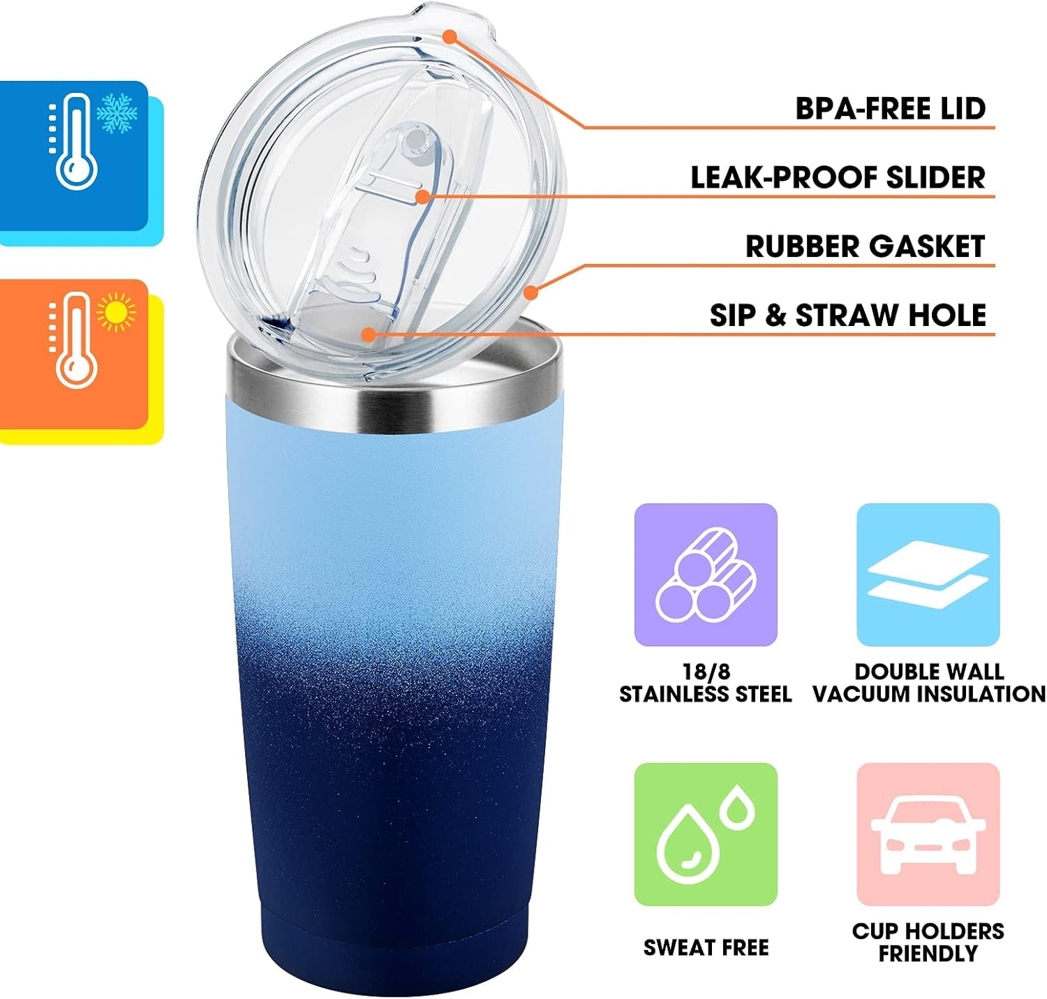 20Oz/4 Pack Stainless Steel Coffee Tumbler with Lid and Straw, Double Wall Vacuum Insulated Travel Mug, Durable Powder Coated Coffee Cups for Hot & Cold Drink (Pansy, 4 Pack)