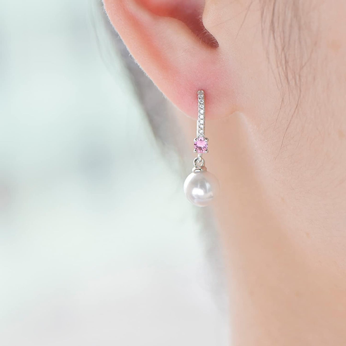 JO WISDOM 925 Sterling Silver Freshwater Pearl Hoop Earrings with Dangle Real Pearl,Simulated Pearls