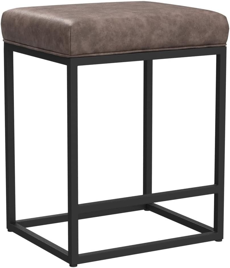 MAISON ARTS Counter Height 24" Bar Stools Set of 2 for Kitchen Counter Backless Modern Barstools Industrial Upholstered Faux Leather Stools Farmhouse Island Chairs, (24 Inch, Brown)