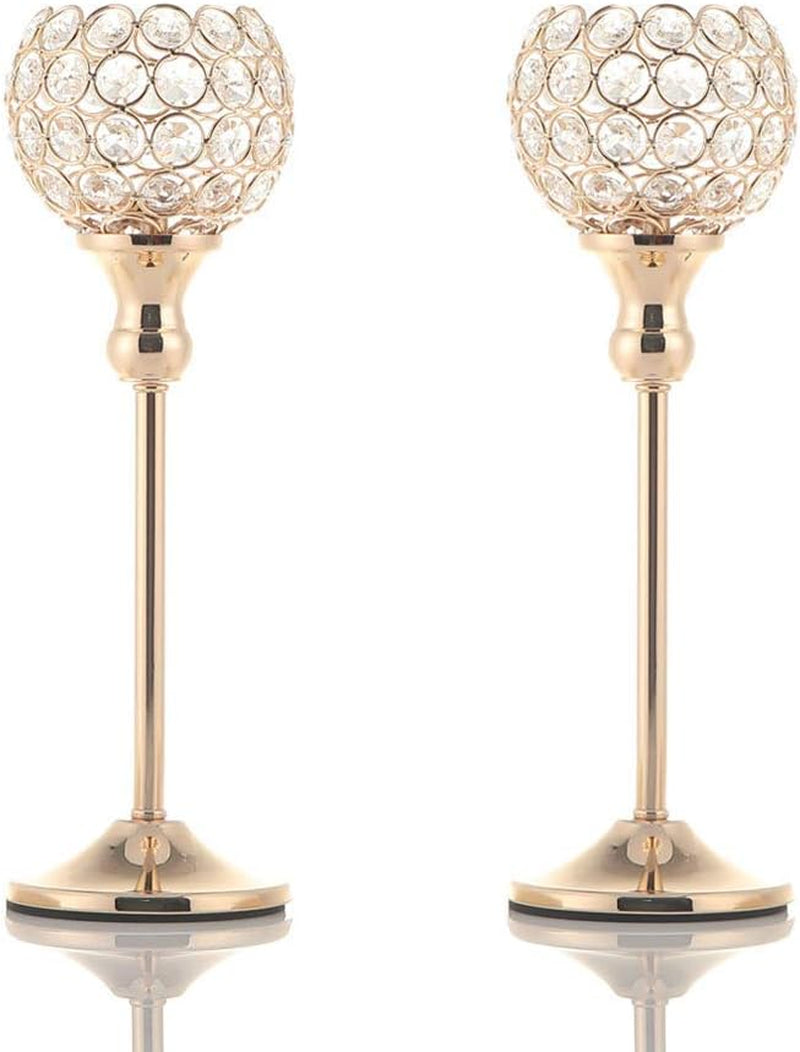 VINCIGANT Gold Crystal Candle Holders Set of 2 for Fireplace Coffee Table Mantle Decor,Wedding Home Halloween Decoration Centerpieces