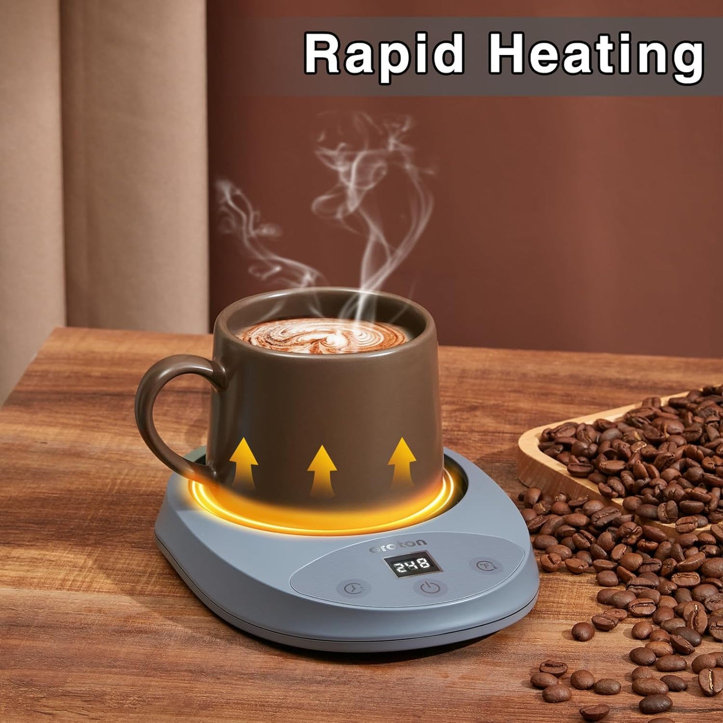 Oroton Mug Warmer for Coffee and Tea, Auto Shut Off,4.3 Inch Large Heated Plate,8 Temperature Settings, 1-8 Hour Timer Settings, Smart Coffee Warmer Plate Milk Tea Water(Grey)