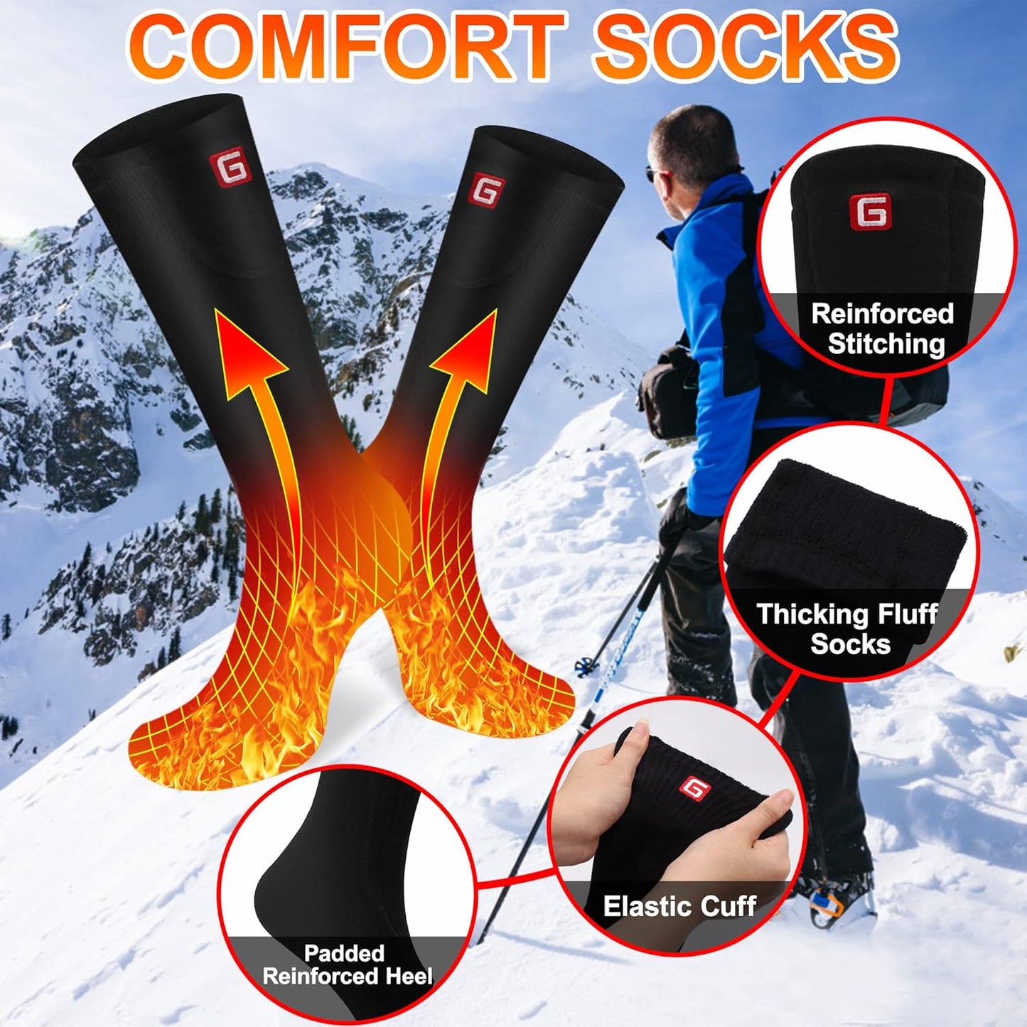 Autocastle Heated Socks for Men Women - Rechargeable Battery Electric Socks for Chronically Cold Feet - Winter Warm Thermal Washable Unisex Foot Warmer for Hunting Skiing Cycling