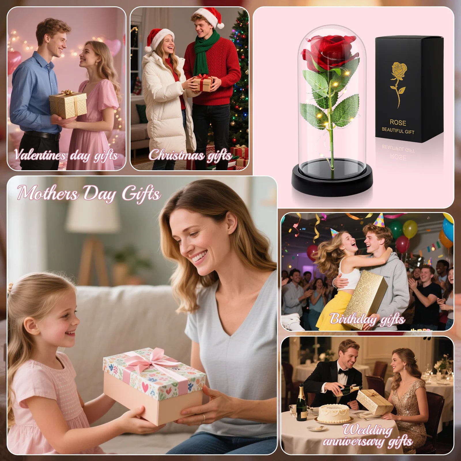 Forever Rose Red Roses with LED Lights, Eternal Flowers, Romantic Party Christmas Decorations, Valentine'S Day, Mother'S Day Gifts