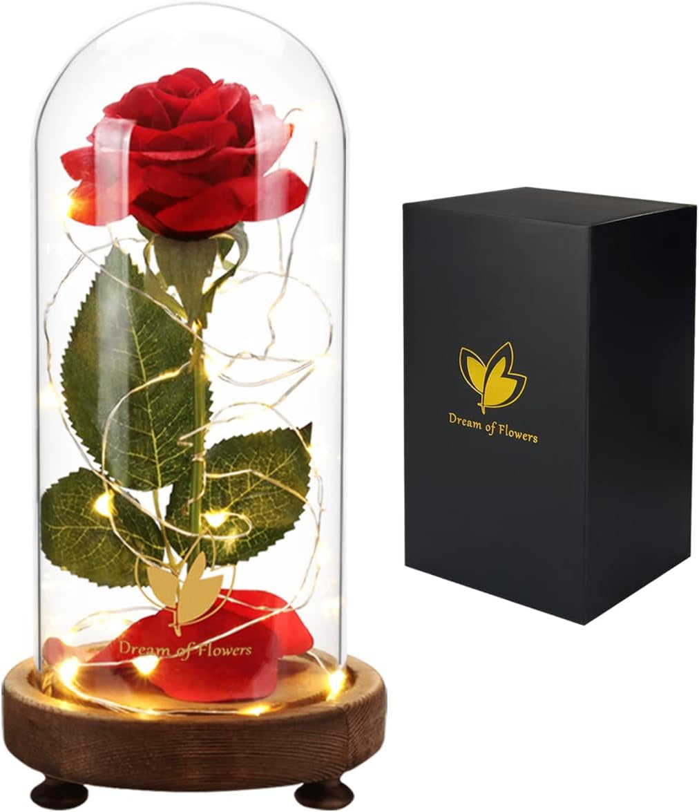Valentines Gifts for Her,Birthday Gifts for Women,Colorful Flowers Rose in Glass Dome,Galaxy Flowers Rose with 2 Lighted Mode,Rainbow Rose Flower Gifts for Women,Valentines Gifts for Girlfriend