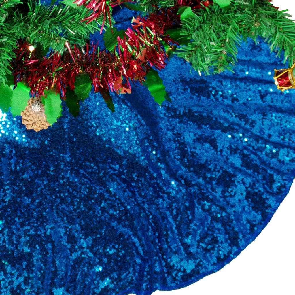 AMZLOKAE 48'' Black Sequin Tree Skirt - Sparkle Christmas/Halloween/Xmas Tree Skirt - Fits 5Ft to 7Ft Trees