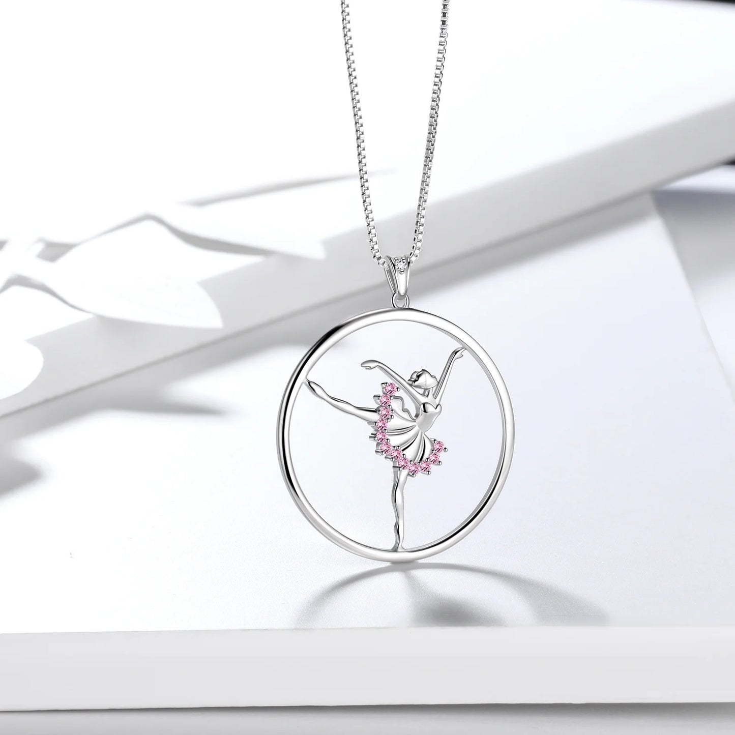 Sterling Silver Ballerina Necklace October Birthstone Pink CZ Ballet Dancer Dance Pendant Jewelry Christmas Valentine'S Day Birthday Gifts for Daughter
