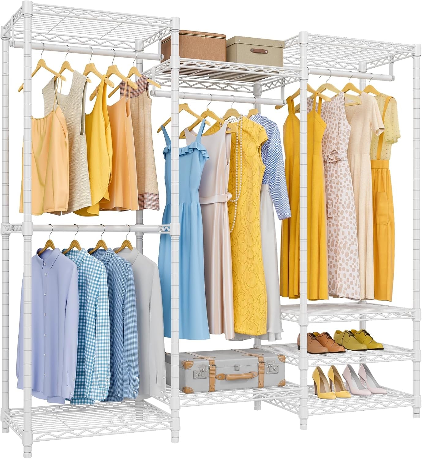 VIPEK V5 Portable Closet Wardrobe Heavy Duty Clothes Rack, Freestanding Clothing Racks with 4 Hang Rods & 8 Shelves, Adjustable Custom Closet Racks, 68.9" L X 15.7" W X 76.4" H, Max Load 800LBS, White
