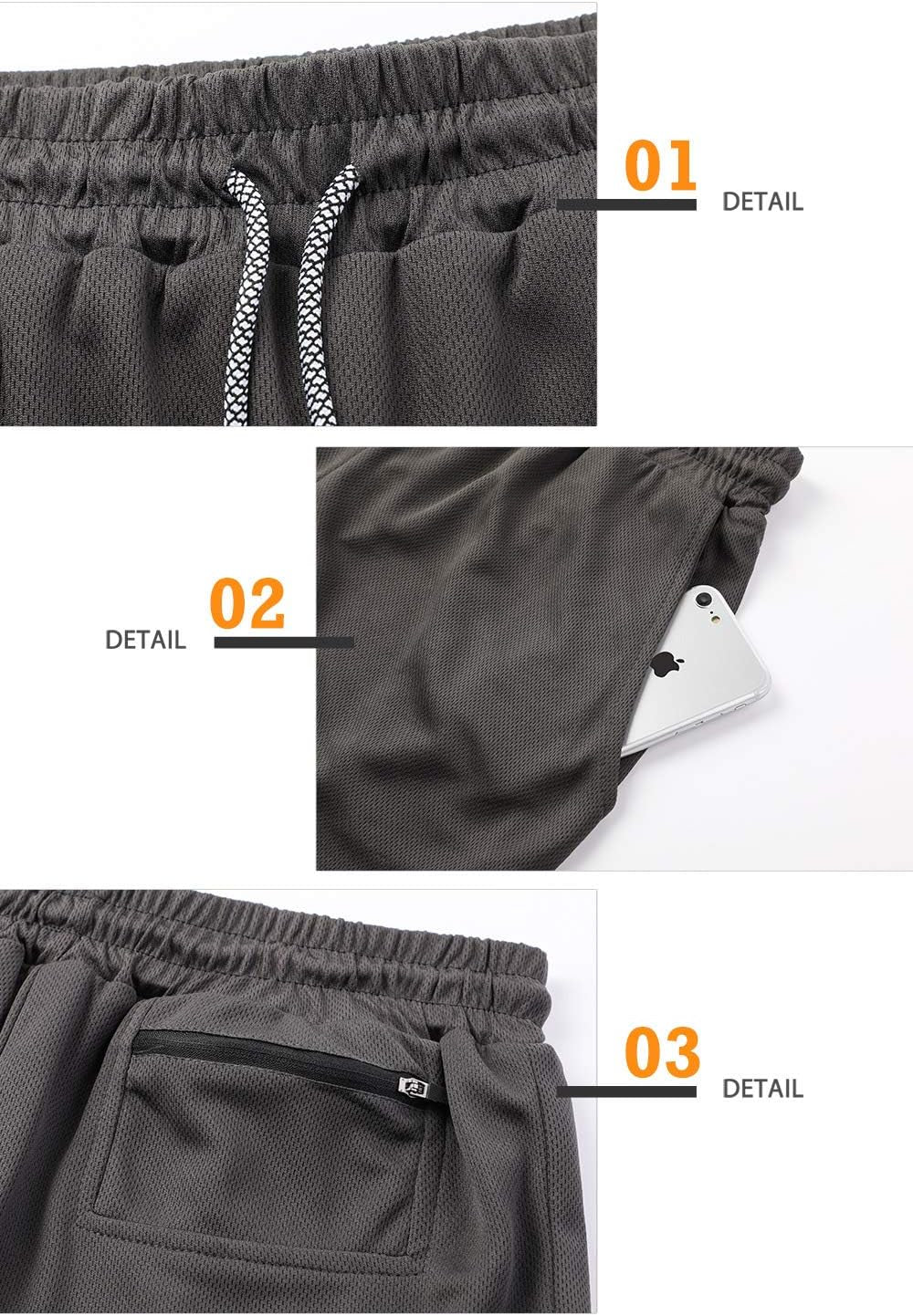 Surenow Men'S Athletic Running Shorts Quick Dry Workout Shorts 2 in 1 Shorts 5" Gym Running Shorts for Men with Phone Pocket