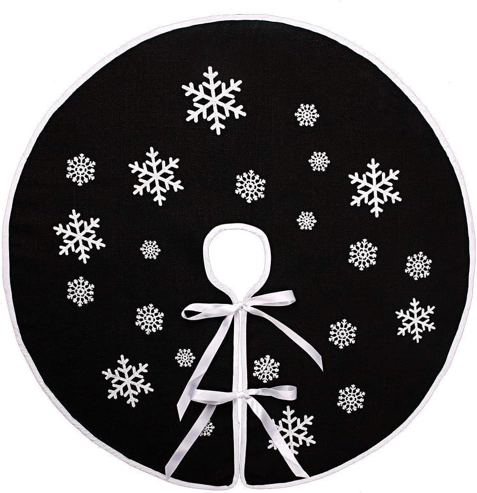 N&T NIETING Christmas Small Tree Skirt, 24 Inch Red Burlap Tree Mat with White Snowflake Printed for Xmas Tree Holiday Party Home Indoor Farmhouse Winter Decorations