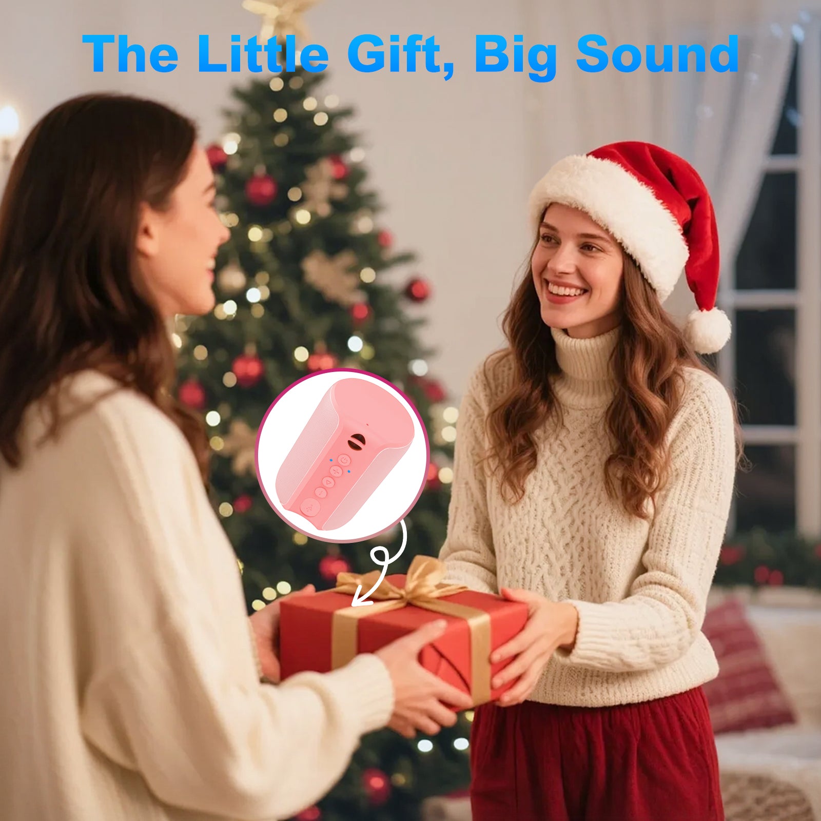 Portable Bluetooth Speaker, IPX7 Waterproof Wireless Speaker, Stocking Stuffers, Bluetooth 5.0, TWS Mini Speaker for Home/Party/Outdoor/Travel/Gifts, Pink