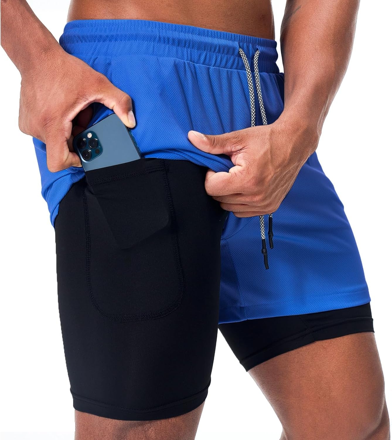 Surenow Men'S Athletic Running Shorts Quick Dry Workout Shorts 2 in 1 Shorts 5" Gym Running Shorts for Men with Phone Pocket