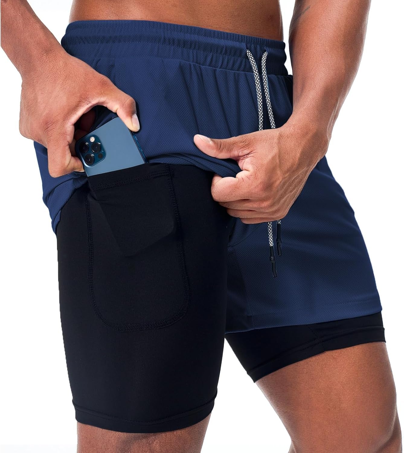 Surenow Men'S Athletic Running Shorts Quick Dry Workout Shorts 2 in 1 Shorts 5" Gym Running Shorts for Men with Phone Pocket