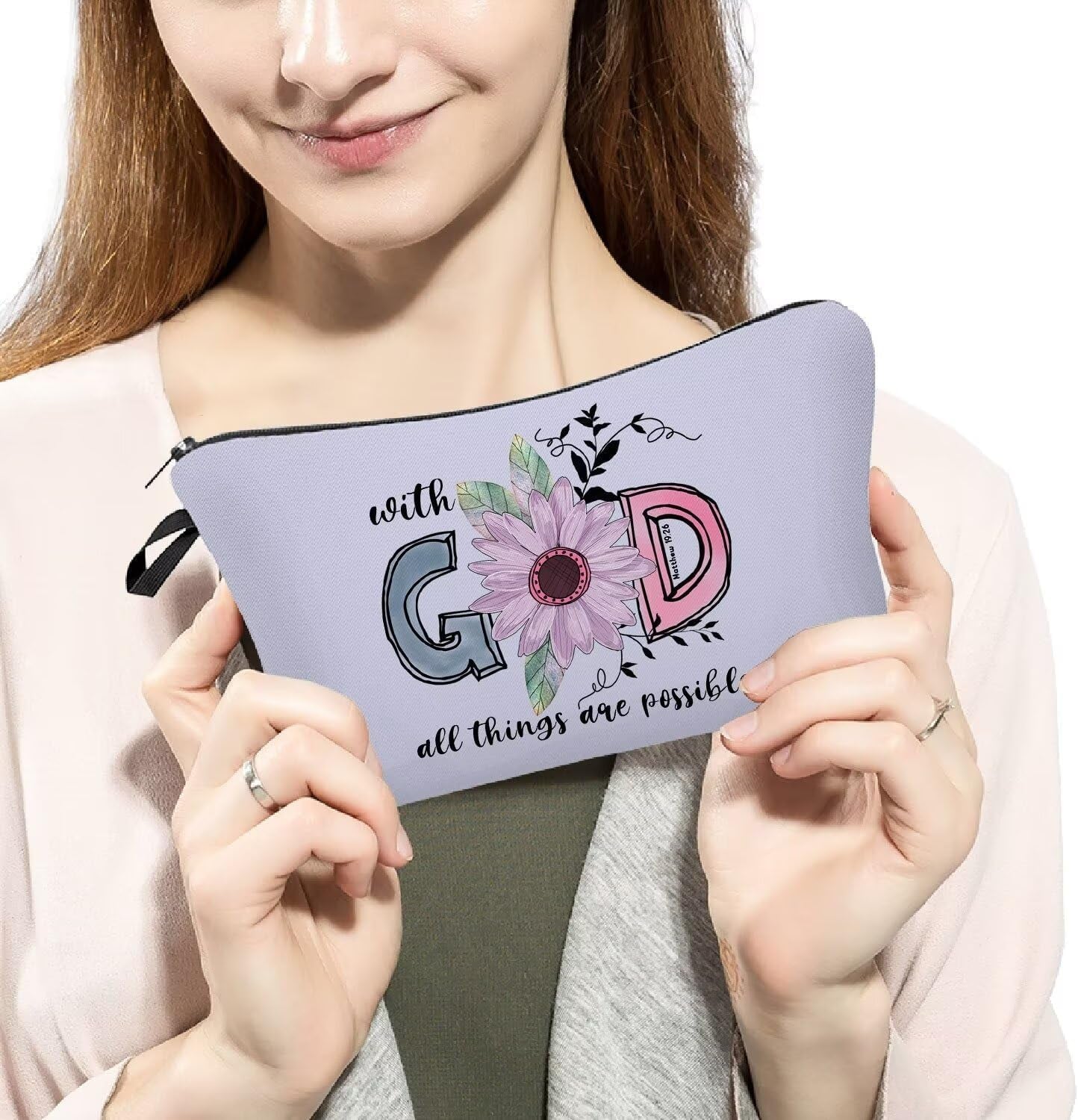 Bible Quotes Makeup Bag Small Organizer Zipper Pouch with God All Things Are Possible Cosmetic Bag Christian Present for Women Friends