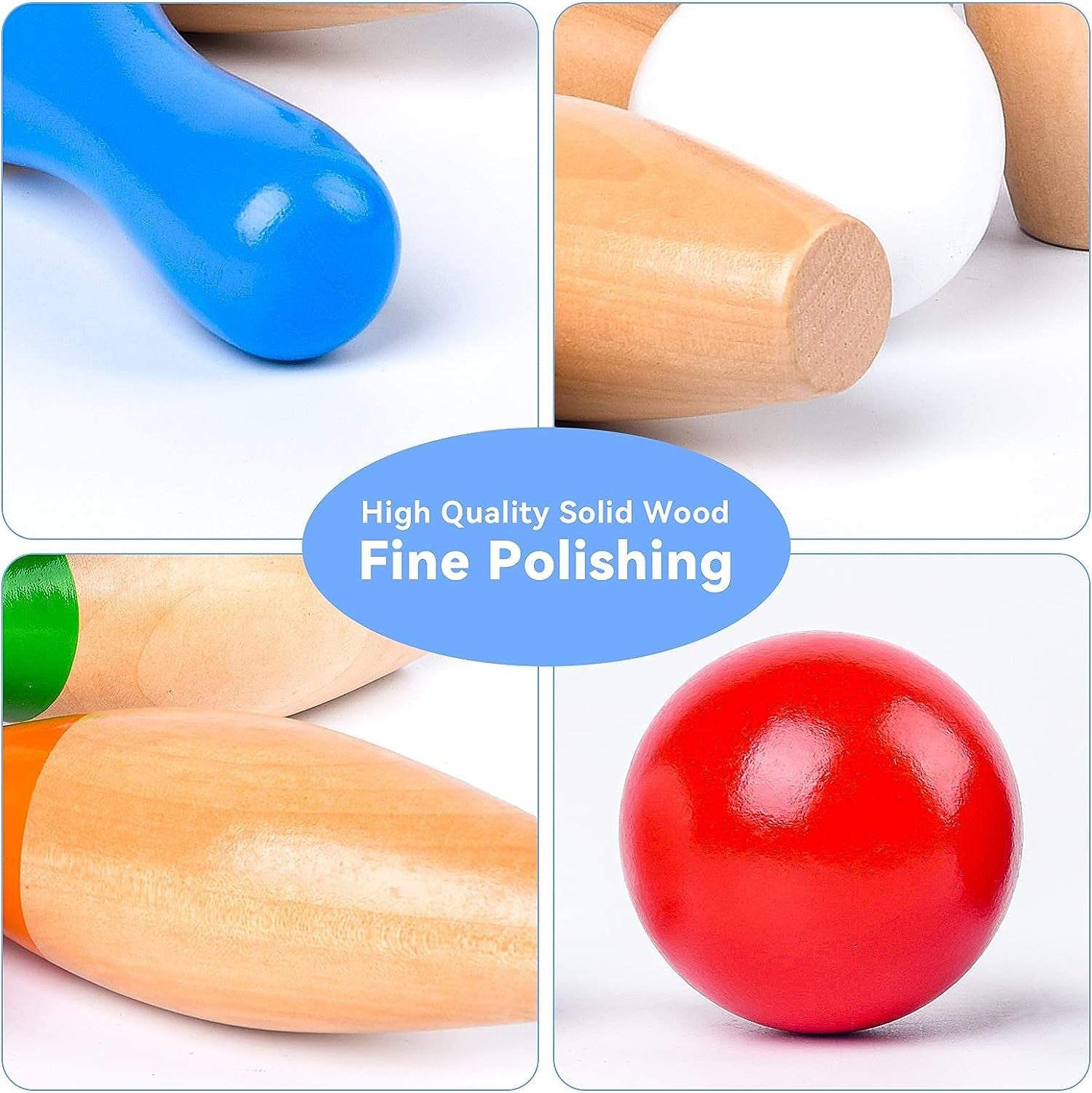 WODI Wood Bowling Backyard Games Wooden Pins Balls,And Mesh Carrying Bag Educational Games Indoor and Outdoor Toys Family Fun for Kids Toddlers and Adults