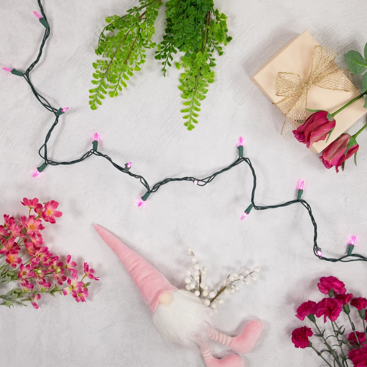 LED Mini Christmas Lights - Pink - 16.25' Green Wire - 50Ct