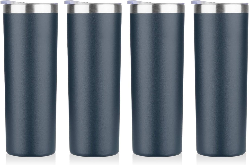 HASLE OUTFITTERS 20 Oz Skinny Tumblers Bulk Set, Stainless Steel Insulated Slim Tumblers with Lids Travel Water Cups(Stainless Steel, 8)