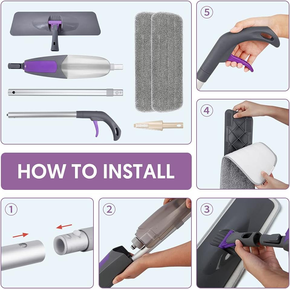 Spray Mops for Floors Cleaning, HOMSIER Microfiber Flat Floor Mop Wet Dry with 550ML Refillable Bottle 2 Washable Pads Replacement for Wooden Laminate Tile Marble Kitchen