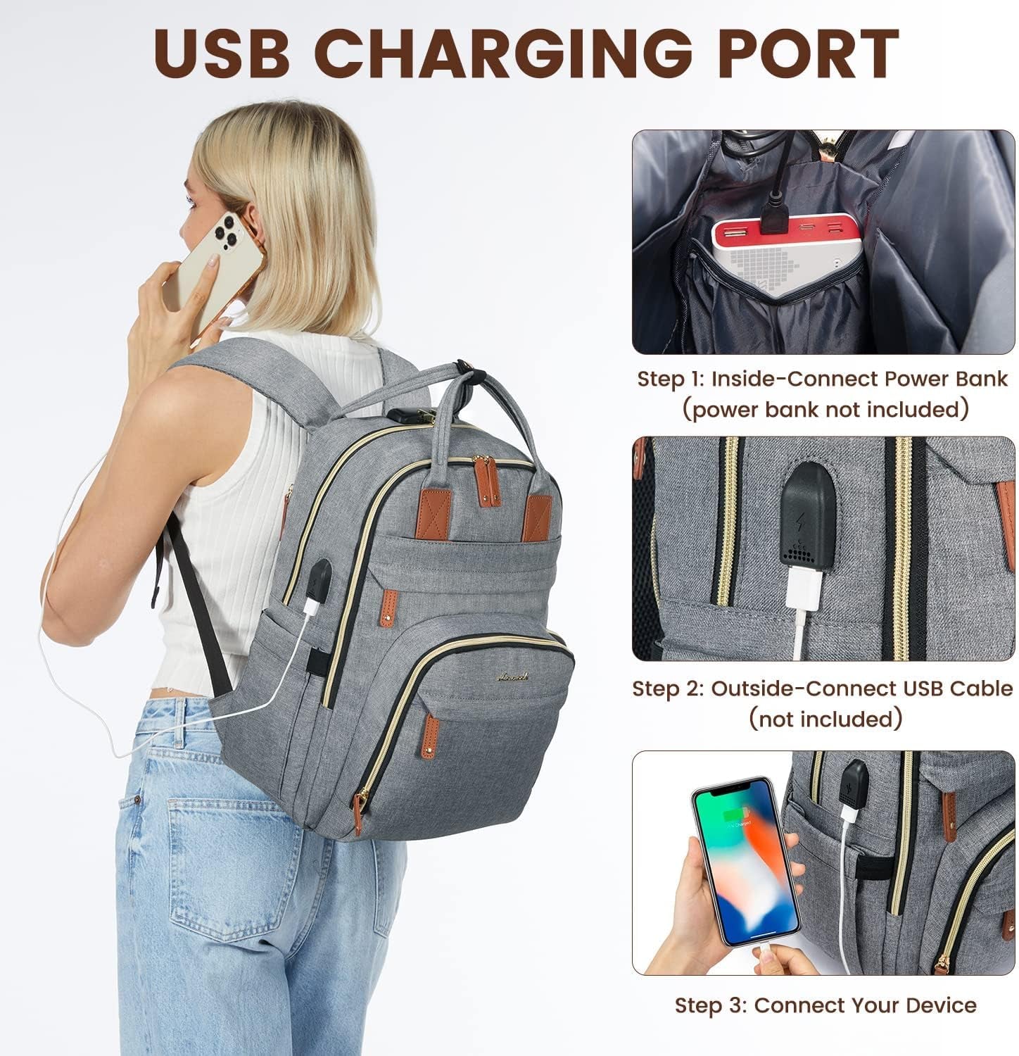 LOVEVOOK Laptop Backpack for Women & Men, Unisex Travel Anti-Theft Work Bag, Business Computer College Backpacks Purse, Casual Hiking Outdoor Carry on Daypack with Lock, Fits 15.6 Inch Laptop, Grey