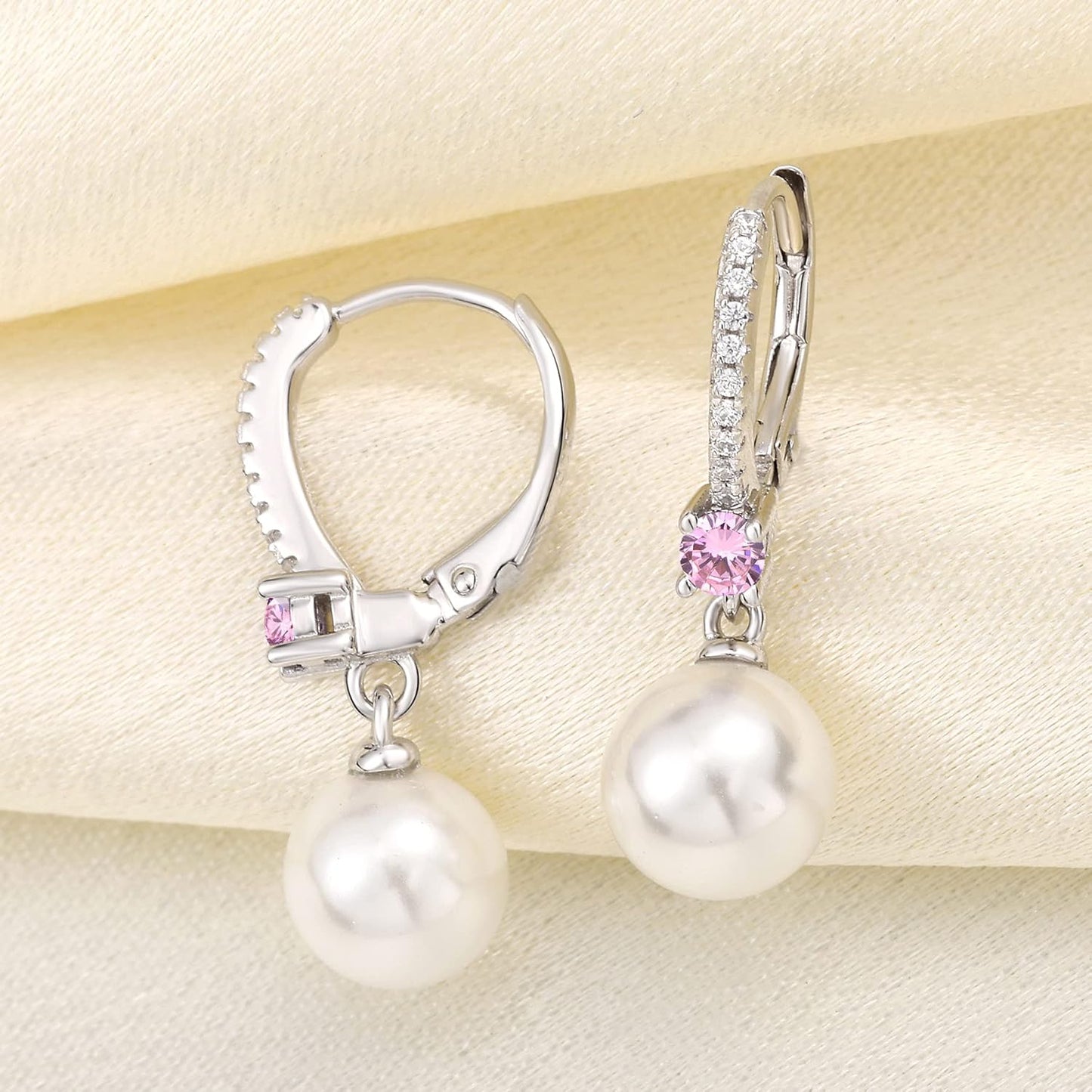 JO WISDOM 925 Sterling Silver Freshwater Pearl Hoop Earrings with Dangle Real Pearl,Simulated Pearls