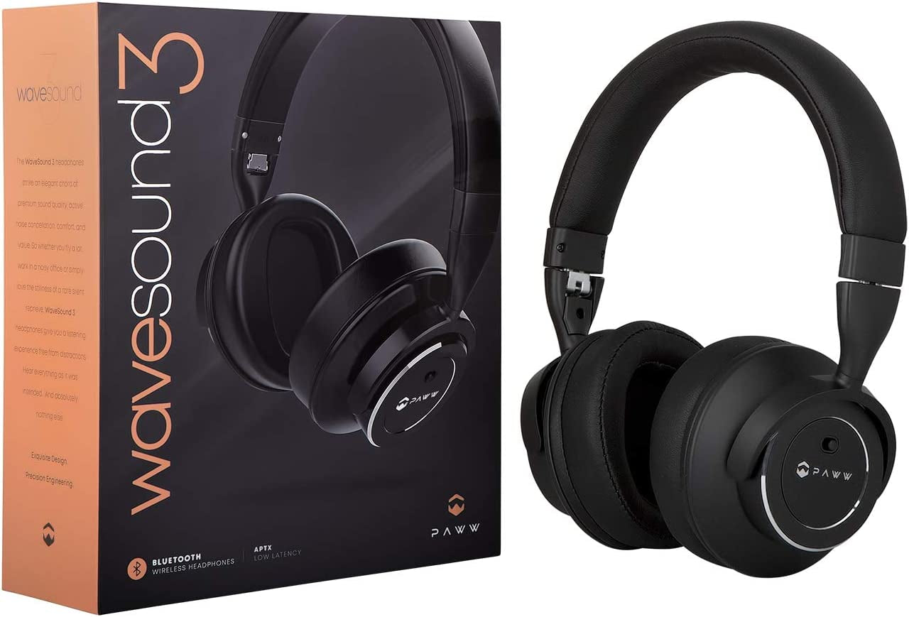Paww Wavesound 3 Bluetooth 5.0 Headphones Active Noise Cancelling / 16-Hour Battery Life with Precision-Engineered Sound / Foldable Travel & Over-Ear Headphones (Black)