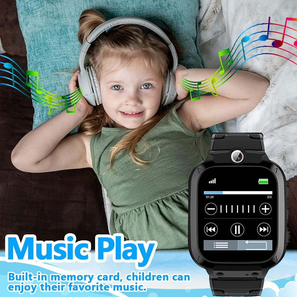 OVV Kids Game Smart Watch for Boys Girls with Dual Camera Video Recording 14 Puzzle Games Music Player Flashlight Alarm Clock Calculator 12/24 Hr Touch Screen Children Age 4-12 Learning Toys (Black)