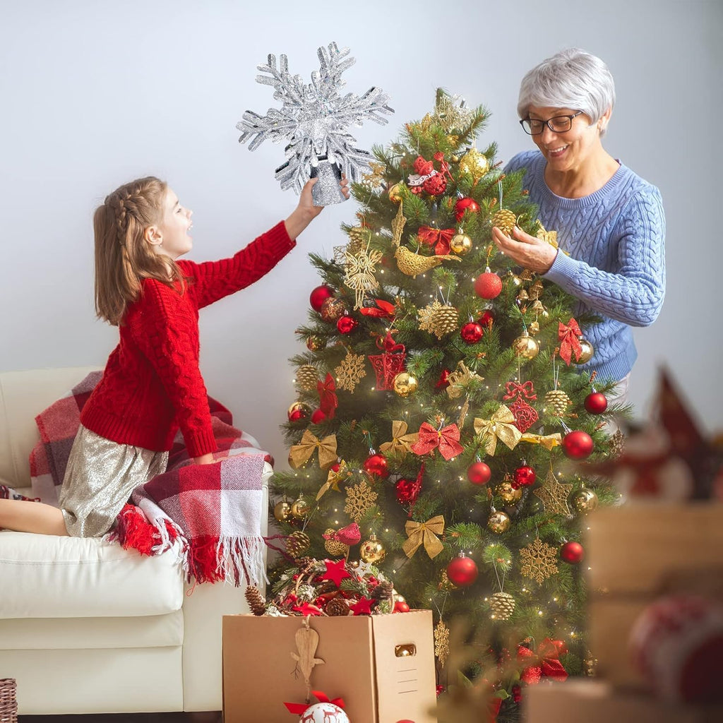 Christmas Tree Star Topper Light Christmas Tree Star Topper Projector with Rotating LED Snowflake Lights 3D Hollow for Christmas Tree Decorations