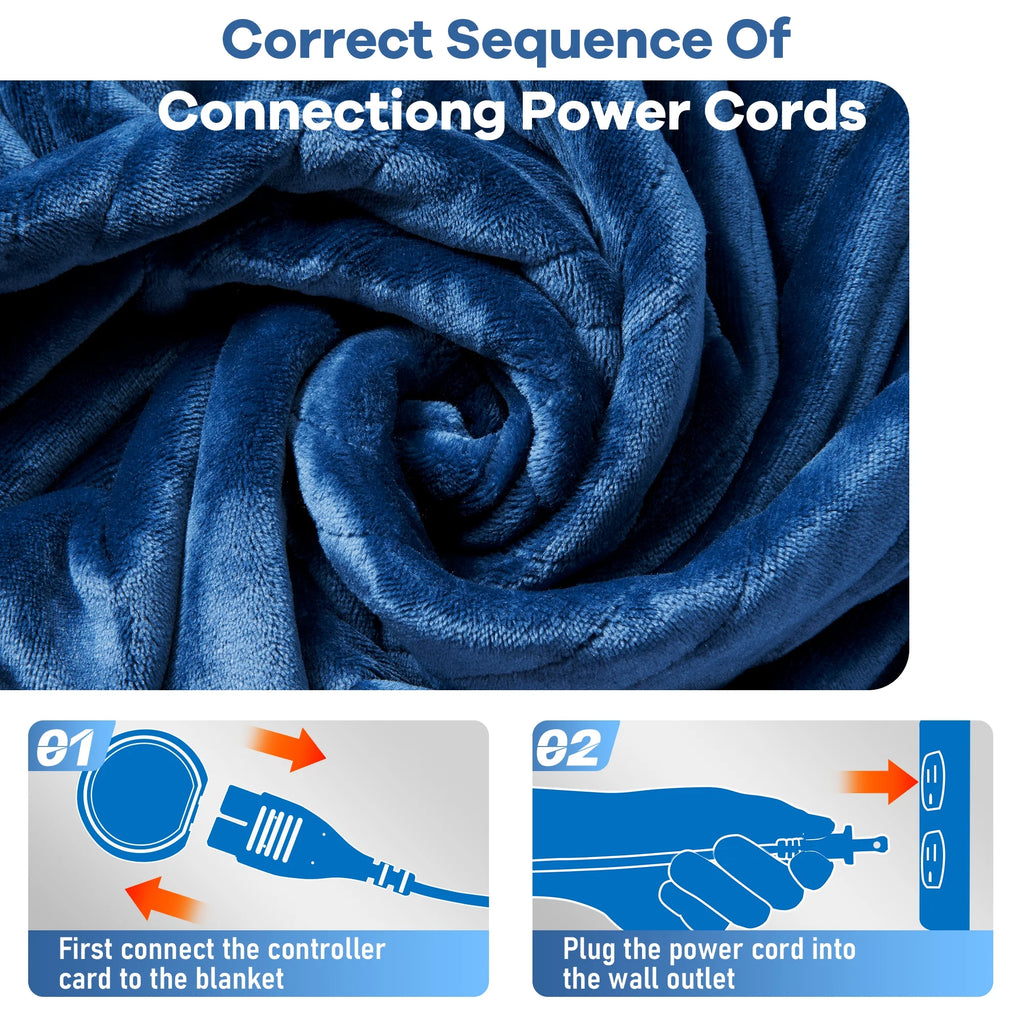 Double-Sided Flannel Electric Heated Blanket Twin, 62"X84" Machine Washable Fast Heating Blanket for Office Bedroom Livingroom - Blue