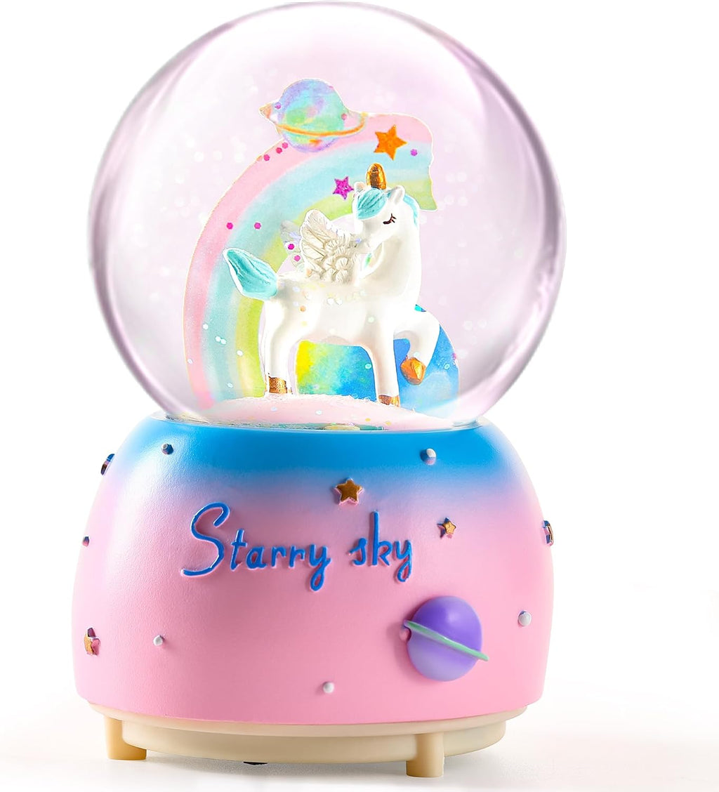 Unicorn Snow Globe for Kids, 80 MM Snow Globe with Musics, Perfect Unicorn Music Box for Granddaughters Babies Birthday