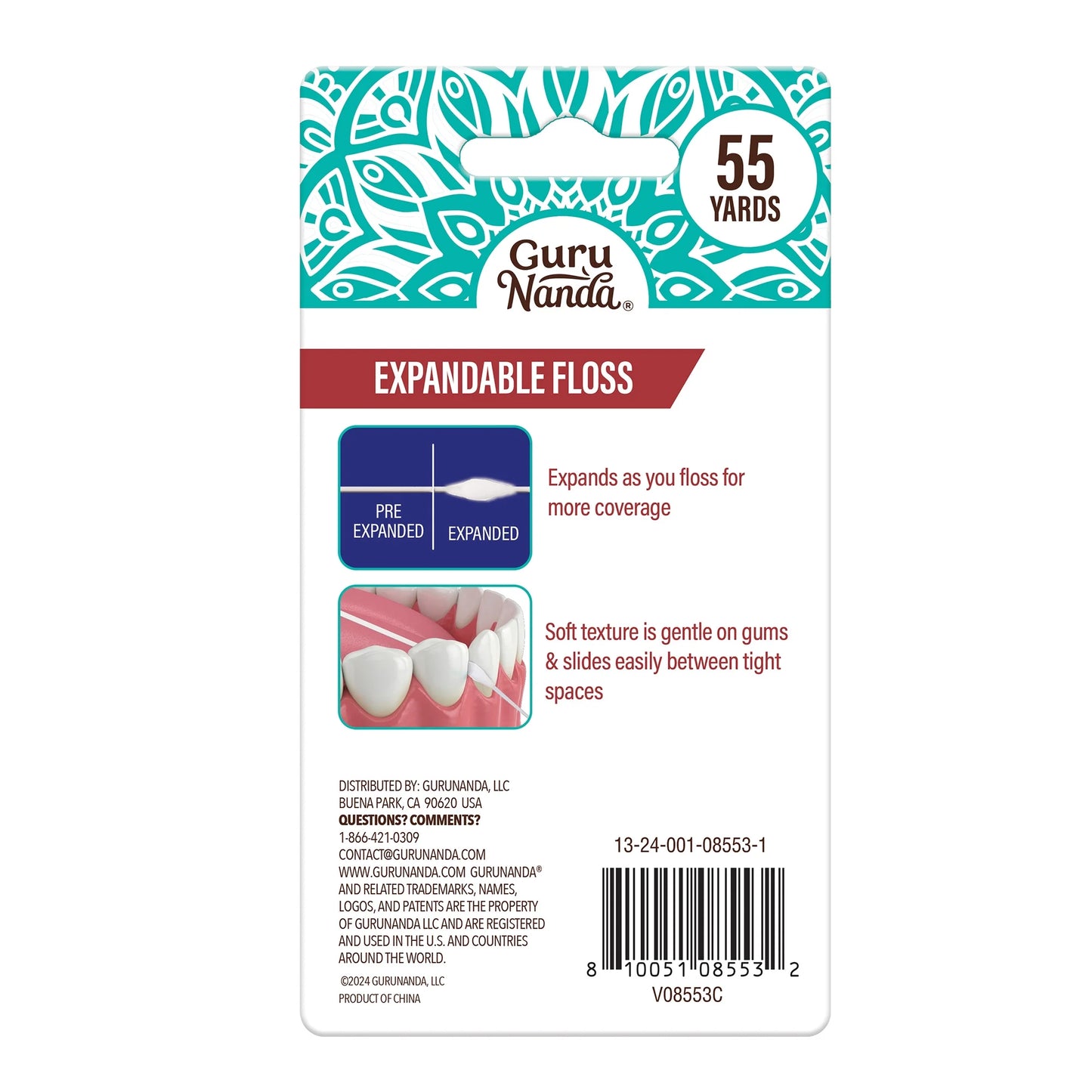 (3 Pack)  Expandable Waxed Dental Floss - Deep Gentle String Floss - Cinnamon Flavor - 55 Yards