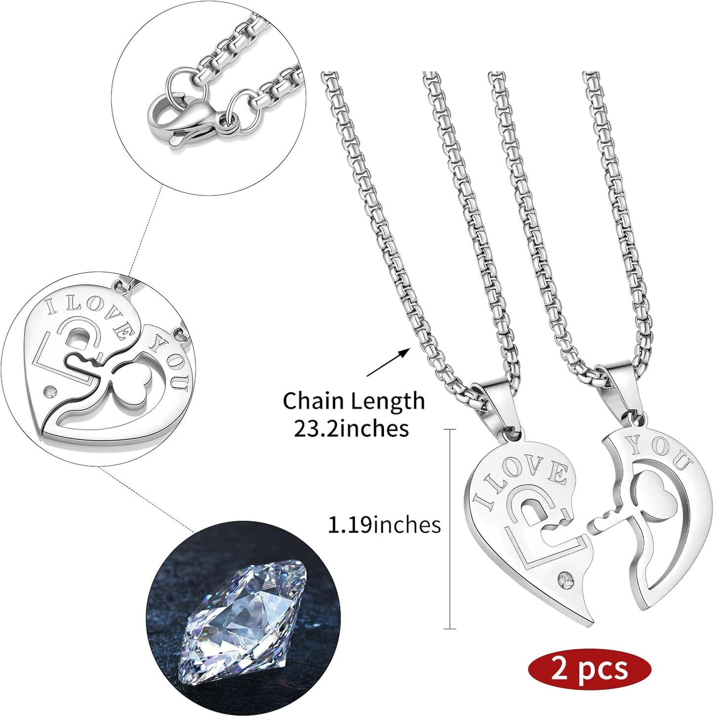 Buleens Heart Pendant Necklaces for Women Mens