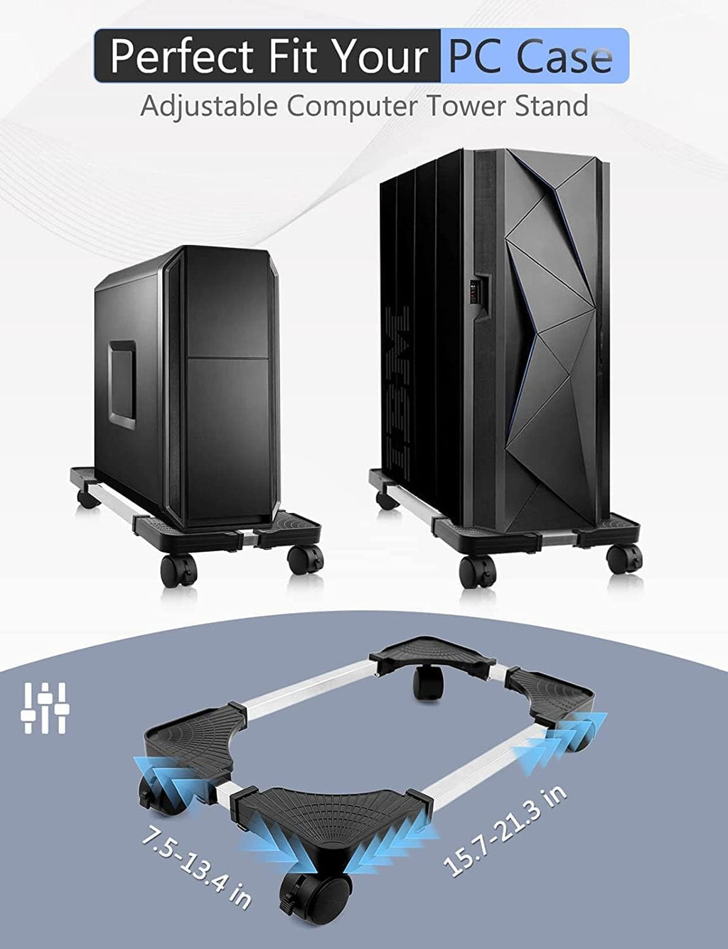 Seloom Computer Tower Stand, PC Stand, Adjustable Mobile CPU Stand with Rolling Wheels, PC Tower Stand for Floor Carpet Gaming PC Case, PC Riser for Gamers and Students