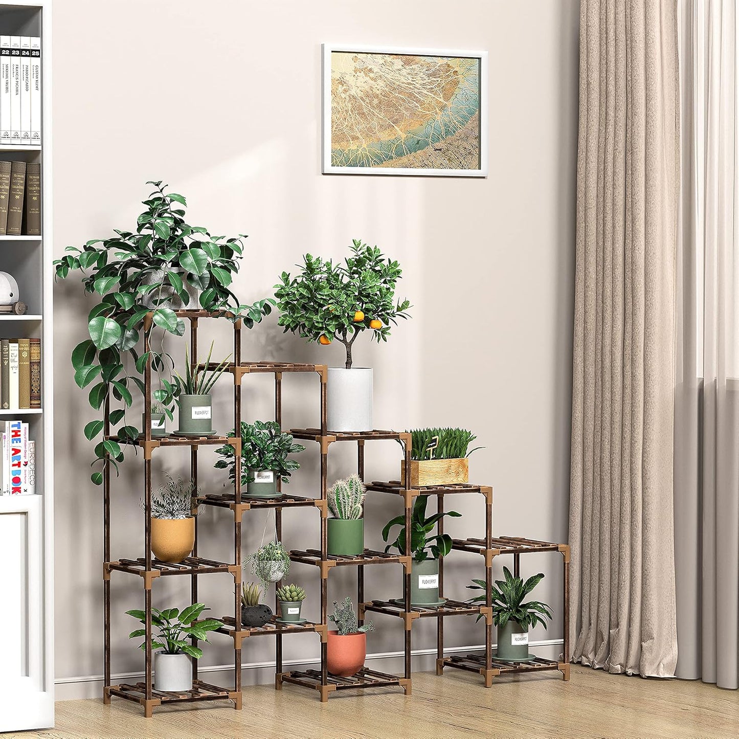 New England Stories Wood Plant Stand Indoor, Outdoor for Multiple Plants, Tiered Plant Shelf Ladder Table Plant Pot Stand for Living Room, Patio, Balcony