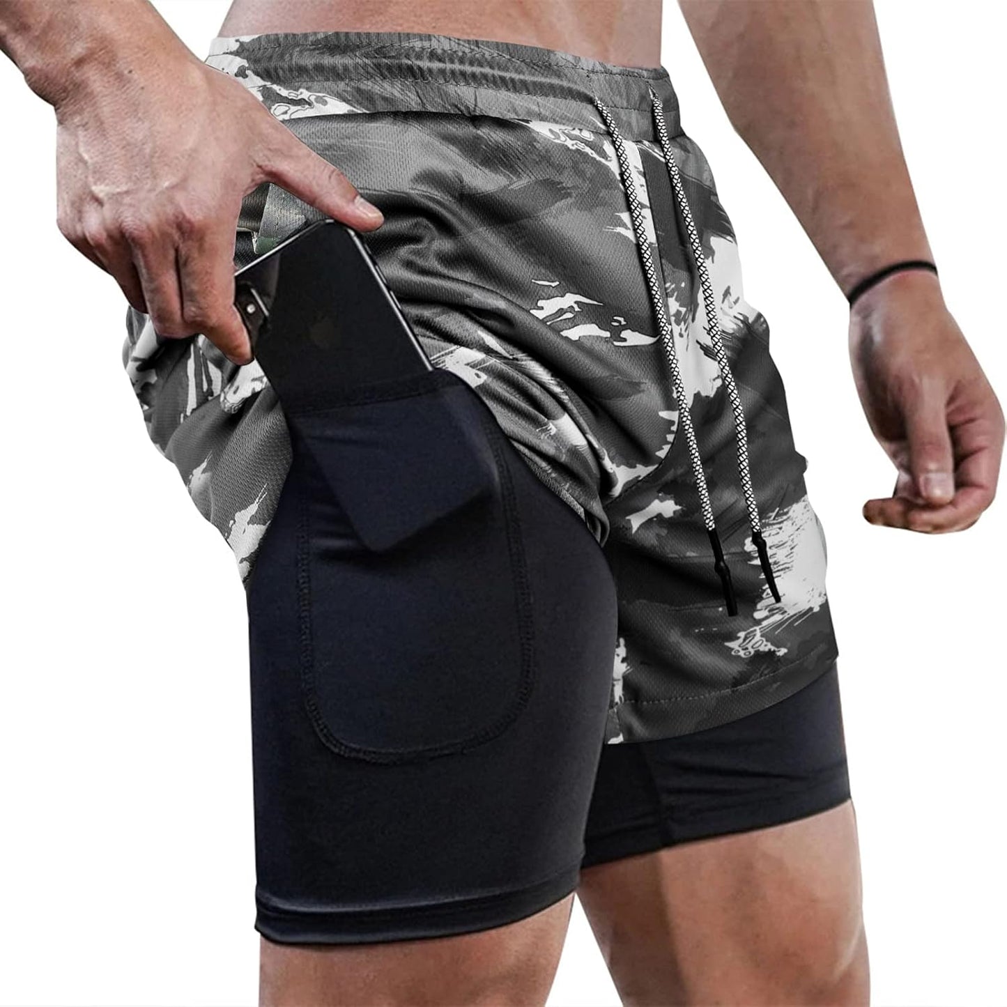 Surenow Men'S Athletic Running Shorts Quick Dry Workout Shorts 2 in 1 Shorts 5" Gym Running Shorts for Men with Phone Pocket