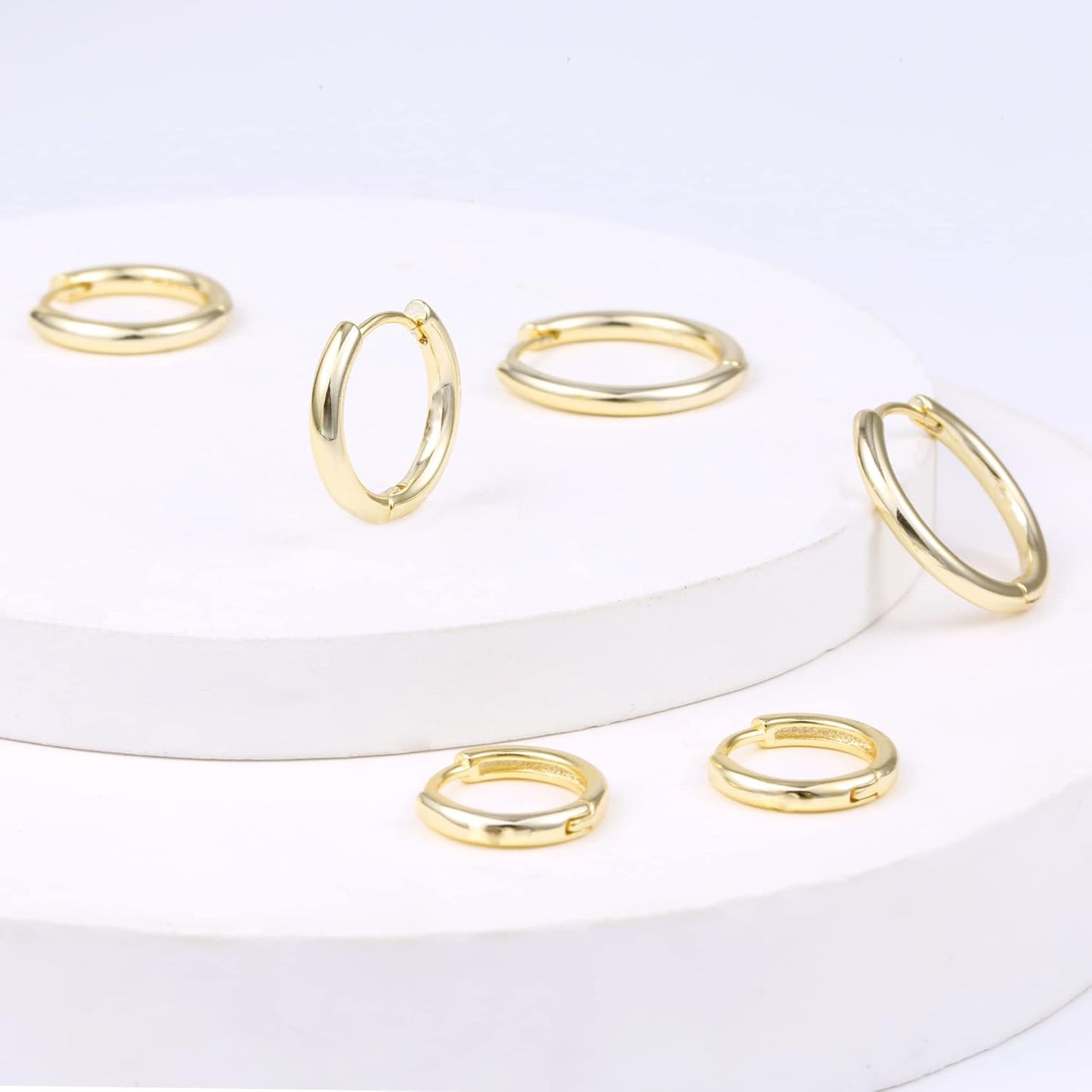 14K Gold Small Huggie Hoop Earrings for Women 925 Sterling Silver Hypoallergenic Cartilage Huggie Hoops Earrings for Men（3 Pairs）