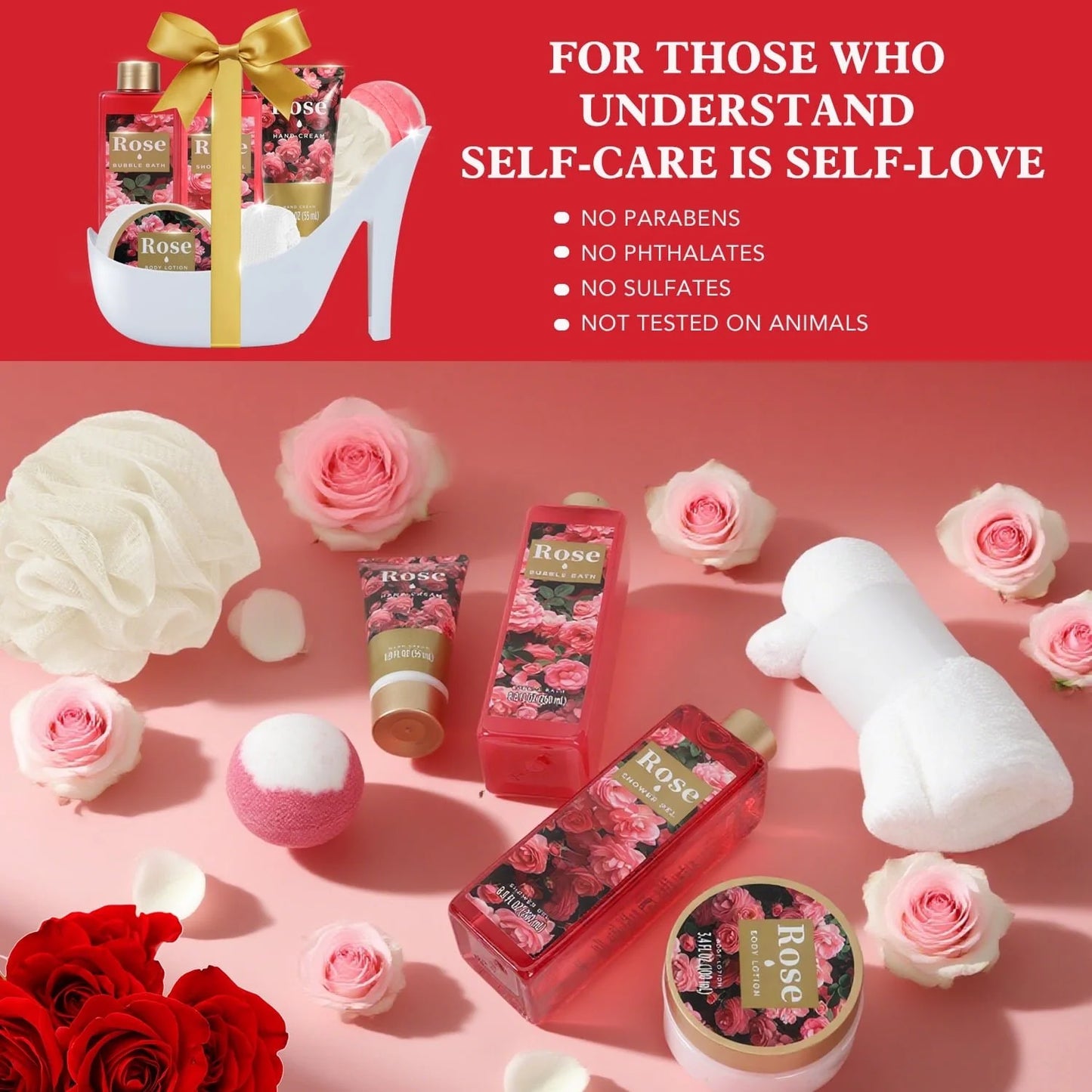 Gift Sets for Women, 8 Pcs Christmas Luxury Rose Birthday Holiday Gift Baskets for Her