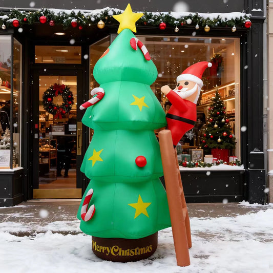 9Ft Christmas Inflatables Outdoor Decoration Christmas Tree and Santa Claus Blow Ups with Built in LED Lights Xmas Garden Yard Lawn Decoration