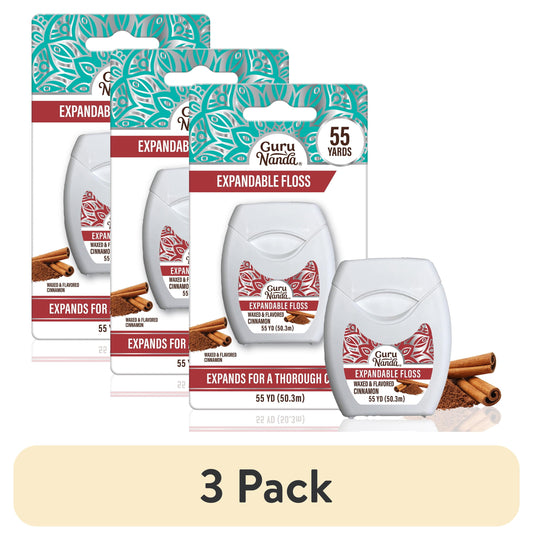 (3 Pack)  Expandable Waxed Dental Floss - Deep Gentle String Floss - Cinnamon Flavor - 55 Yards
