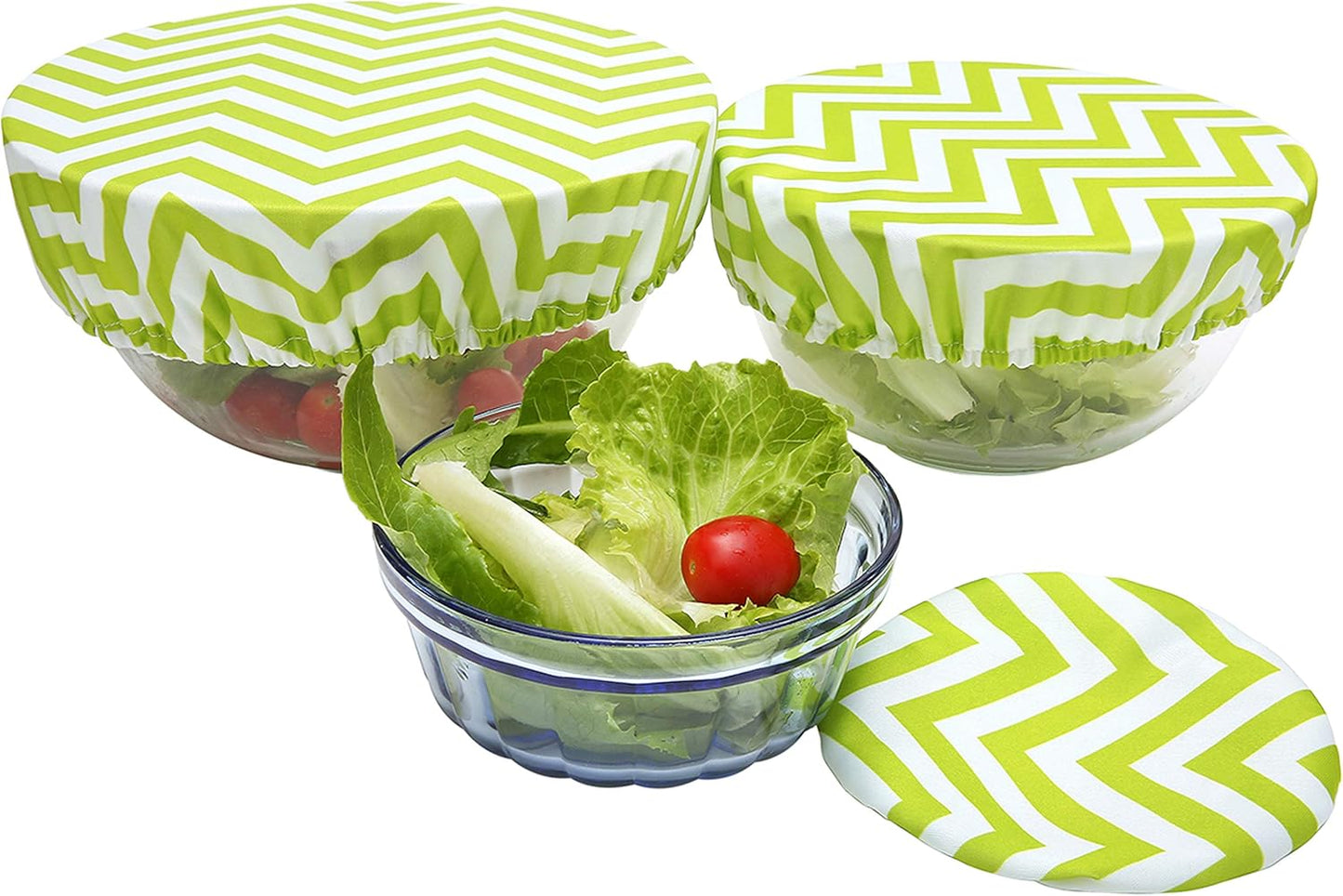 Wegreeco Elastic Reusable Bowl Covers for Bread Proofing, Fabric Cloth Sourdough Bowl Covers for Proofing - Set of 3, Chevron Green